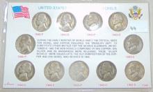 11pc. WWII Silver War Nickel Set 1942-1945 (35%