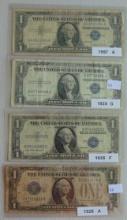 4 $1 Silver Certificates: 1928A, 1935F, 1935G,