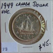 1949 Canada Silver Dollar UNC .800 Silver.