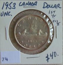 1953 Canada Silver Dollar UNC. .800 Silver