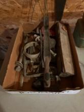 Old socket set, hammer, pipe wrench, hack saw, saw blades, 7" metal cutting blades....