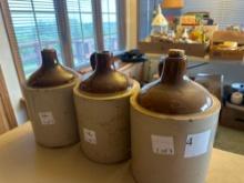 3 brown and tan crock jugs.Shipping
