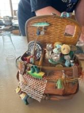 Wicker Basket, miniature butter churn, etc.