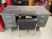 Metal desk=60''W with chair & steel framed dolly