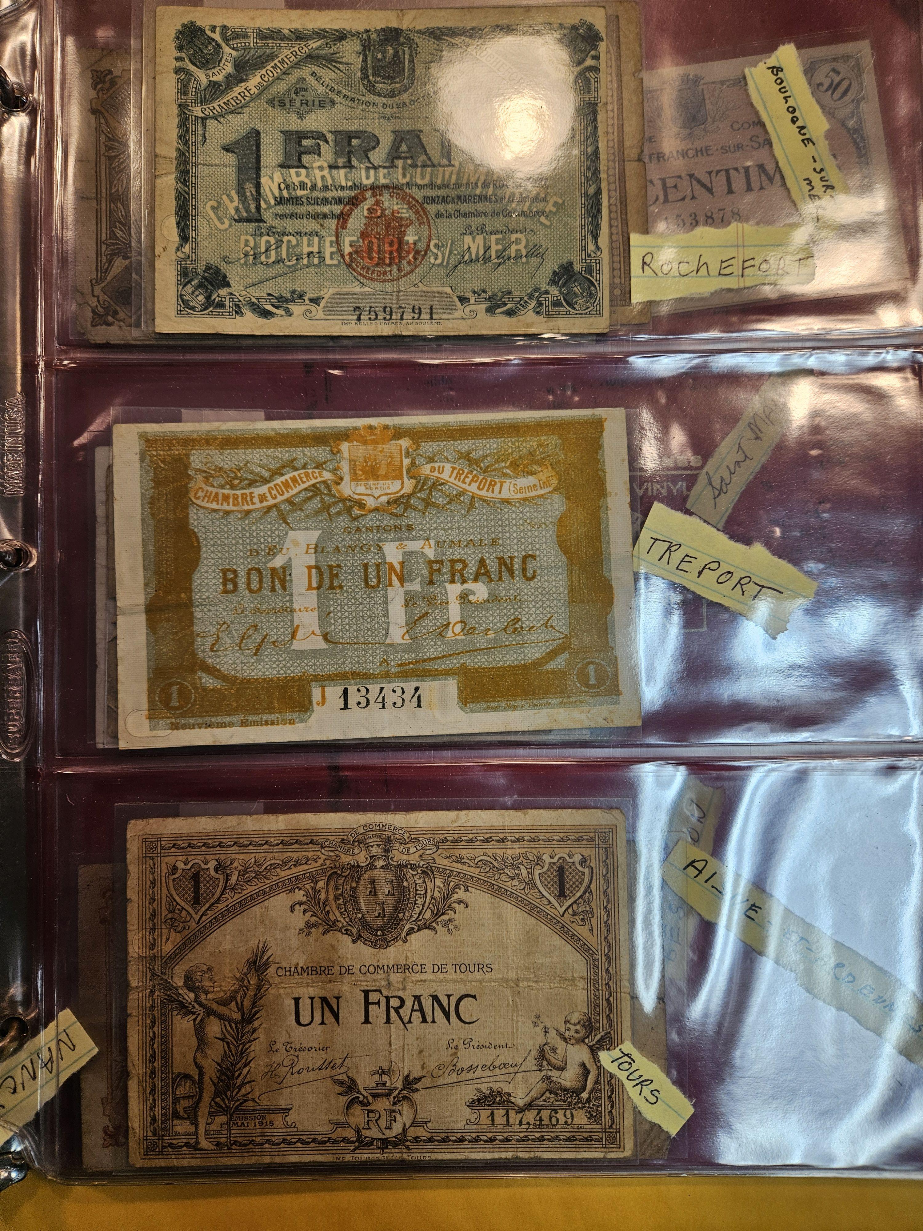 Folder with twenty-seven pieces of French Emergency money