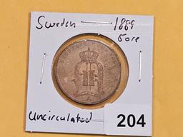 Uncirculated 1889 Sweden 5 ore