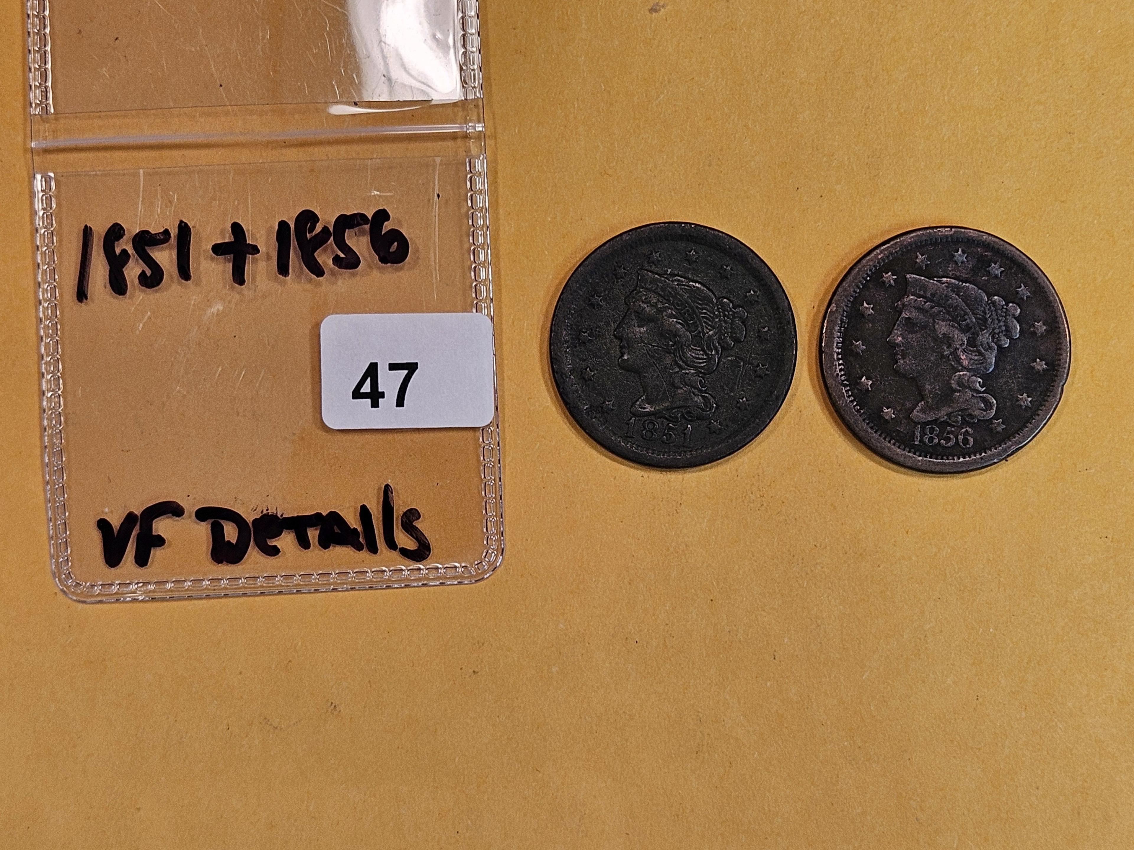 1851 and 1856 Braided hair Large Cents