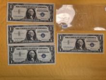 Four Crisp Uncirculated, Consecutive, 1957 One Dollar Silver Certificates
