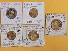 Five better, brilliant uncirculated World coins