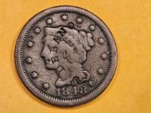 1848 Braided Hair Large Cent COUNTERSTAMPED!