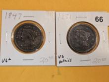 1847 and 1851 Braided Hair Large Cents