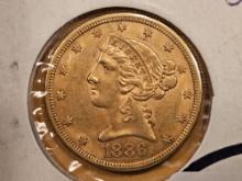 GOLD! 1886-S Liberty Head Gold Five Dollar Half-Eagle