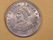 Very Choice Brilliant Uncirculated 1907 Panama 1/2 centavos