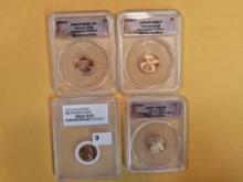 Four graded, blazing Red Lincoln cents