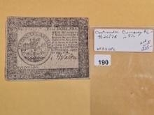 ** EVEN RARER!! 1778 Continental Currency Five Dollar Note!