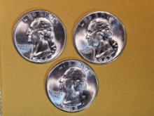 Three near-gem, Very Choice Brilliant uncirculated silver Washington Quarters