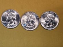 1952 P-D-S trio of silver Washington Quarters