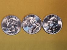 1953 P-D-S trio of silver Washington Quarters
