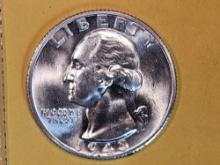 GEM Brilliant uncirculated 1943-S silver Washington Quarter
