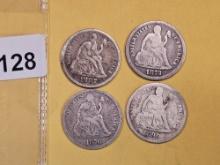 Four Seated Liberty Dimes in Good to Very Fine