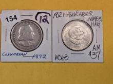 1892 Columbian and 1952 BTW-GWC Commemorative half dollars