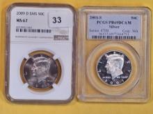 Two GEM PCGS and NGC-graded Kennedy Half Dollars