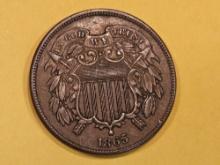 1865 Two cent Piece in Extra Fine plus