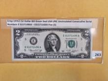 Five Crisp Uncirculated 1976 Two Dollar notes Sequential