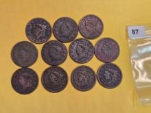 Eleven mixed Large Cent