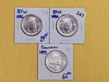 Three old commemorative silver half dollars