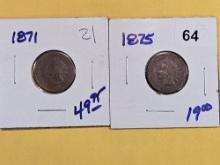 1871 and 1875 Indian cents