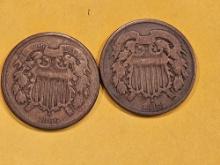 1866 and 1868 Two Cent pieces