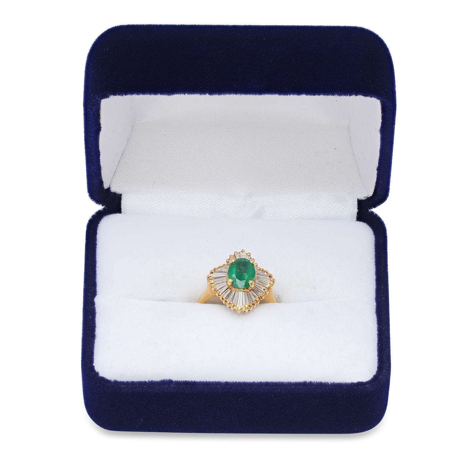18K Yellow Gold Setting with 1.00ct Emerald and 0.50ct Diamond Ring