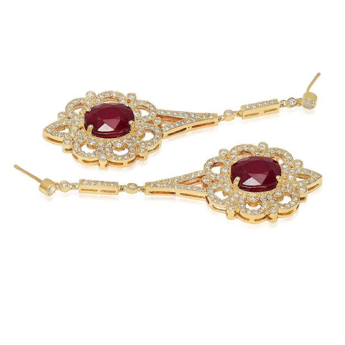 14K Yellow Gold 8.02ct Ruby and 2.56ct Diamond Earrings