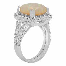14k White Gold 5.29ct White Opal 1.59ct Diamond Ring