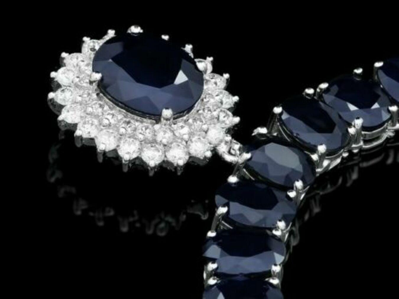 14K White Gold 104.87ct Sapphire and 1.60ct Diamond Necklace