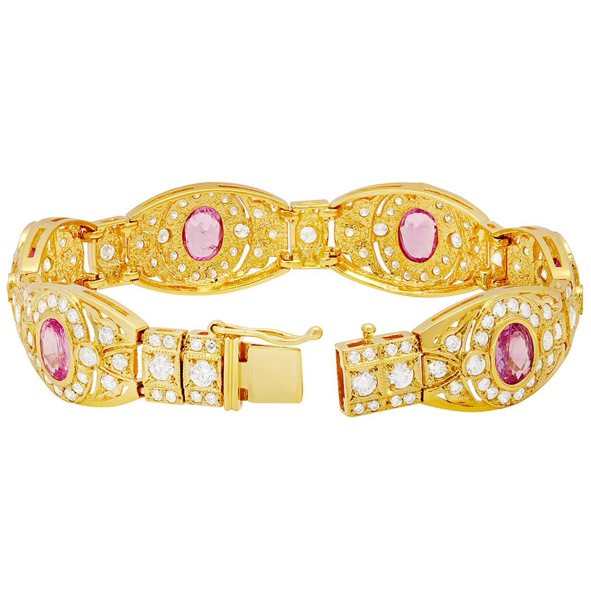 14k Yellow Gold 8.02ct Sapphire 7.22ct Diamond Bracelet