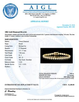 18K Gold 7.66ct Diamond Bracelet