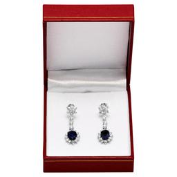 14k White Gold 3.34ct Sapphire 2.63ct Diamond Earrings