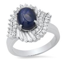 Platinum Setting with 4.9ct Sapphire and 0.87ct Diamond Ladies Ring