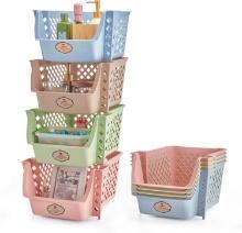 Stackable Plastic Storage Bins, Set of 4, Blue-Green-Pink-Khaki Color, Retail $40.00