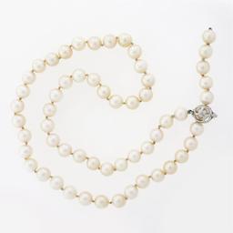 Cultured Pearl Strand Necklace w/ 14k White Gold Adjustable Length Cage Clasp