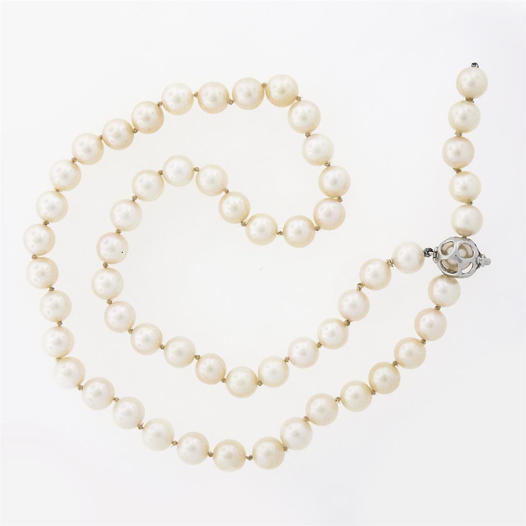 Cultured Pearl Strand Necklace w/ 14k White Gold Adjustable Length Cage Clasp