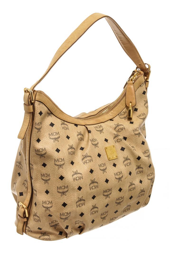 MCM Cream Coated Canvas Visetos Hobo bag