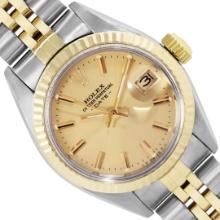 Rolex Ladies Two Tone Champagne Index Fluted Bezel Date Wristwatch With Rolex Bo
