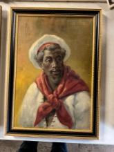 Black Americana oil on canvas painting of a sailor