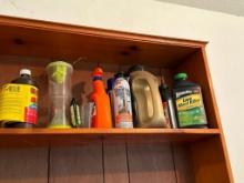 CONTENTS OF SHELVES INCLUDING CHEMICALS, OILS ETC