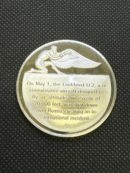 History Of Flight Lockheed U-2 High Altitude Plane 1960 Sterling Silver Coin 1.29 Oz