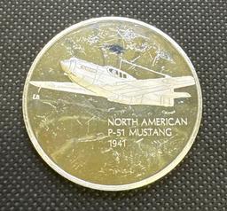 History Of Flight North American P-31 Mustang 1941 Sterling Silver Coin 1.31 Oz
