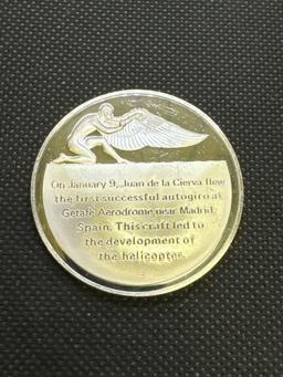 History Of Flight 1st Successful Autogiro 1923 Sterling Silver Coin 1.32 Oz